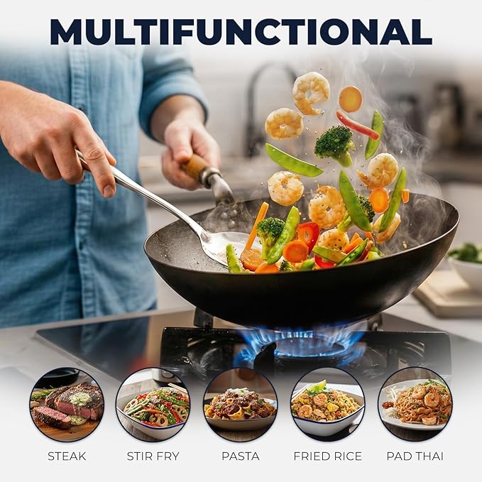 Zulay Kitchen Stainless Steel Slotted Spoon - 14.5” Large Skimmer Frying Spoon for Draining & Serving - Heat-Resistant, Rust-Proof & Dishwasher Safe Kitchen Utensil for Everyday Use