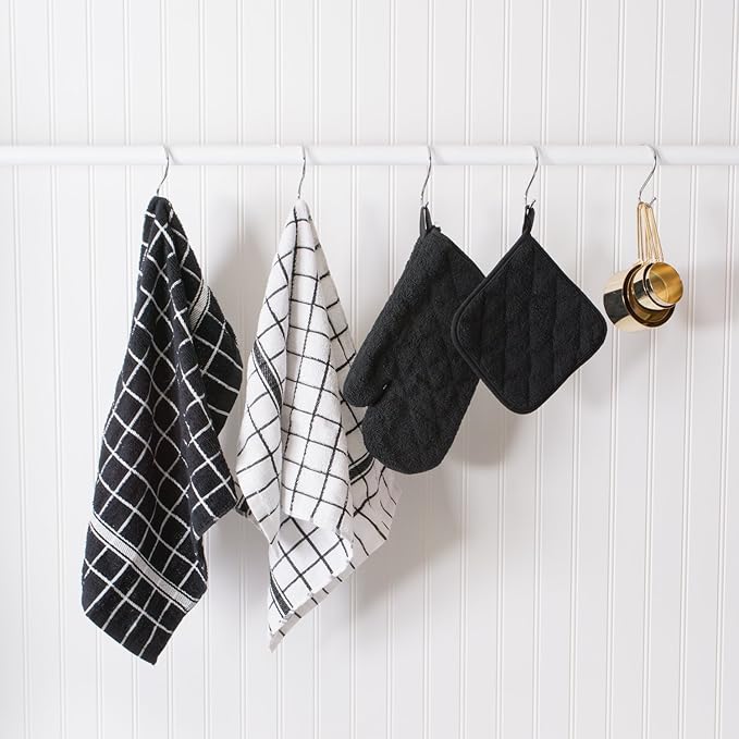DII Basic Terry Collection Quilted 100% Cotton, Potholder, Black, 3 Piece