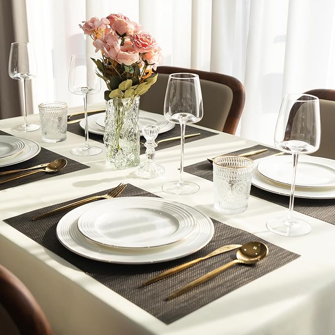 Placemats Set of 8 Vinyl/Plastic Woven Place Mats for Kitchen Table Indoor/Outdoor Washable Placemat Wipeable Dining Table Mats (Brown and Black,8)