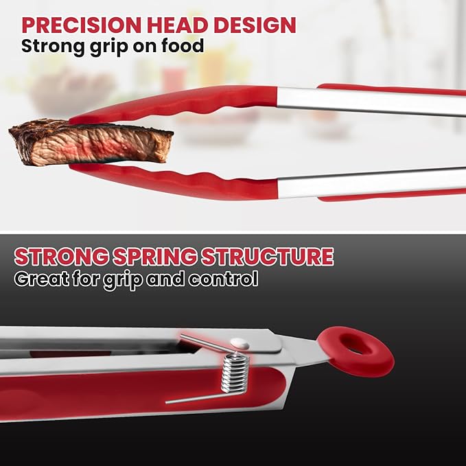 3 Pack Silicone Tongs for Cooking,Maywe Tanso 9 Inch Cooking Kitchen Tongs with Silicone Tips,Nonstick Stainless Steel Tongs for Steak Pie Pizza Pasta Spaghetti Salad BBQ Buffet