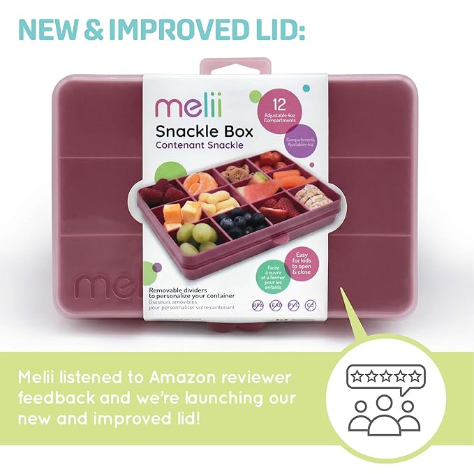 melii Snackle Box |12-Compartment Snack Container with Removable Dividers, BPA-Free Food Storage for Travel, School & On-the-Go Snacks, Kids & Family Organizer (Berry)