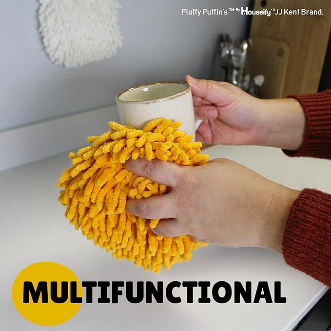 JJ KENT Fluffy Puffins Microfiber Hand Towels - Set of 3 Fluffy Hand Towels with Wall Hook Attachment - Quick and Easy Hand Drying Puffs