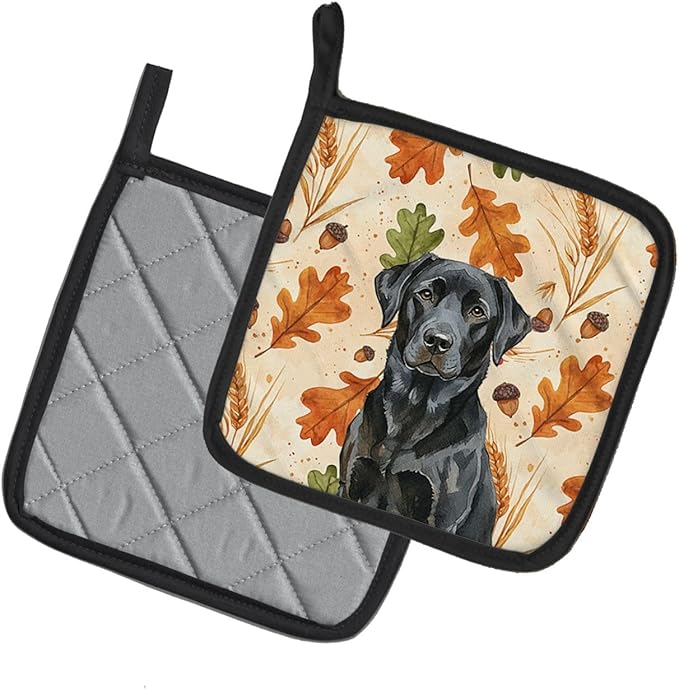 Caroline's Treasures Black Labrador Retriever Heirloom Fall Pair of Pot Holders Pair 7.5x7.5 Quilted Insulated Hot Pads Decorative Kitchen Gift Made in USA