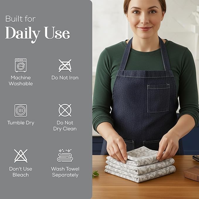 MosJos Kitchen Towels, Cotton Hand Towels, Grey and White Vine Ribbed Hand Drying Cloth Set of 4 Absorbent Hand Towels, 18 x 28 Kitchen Linens