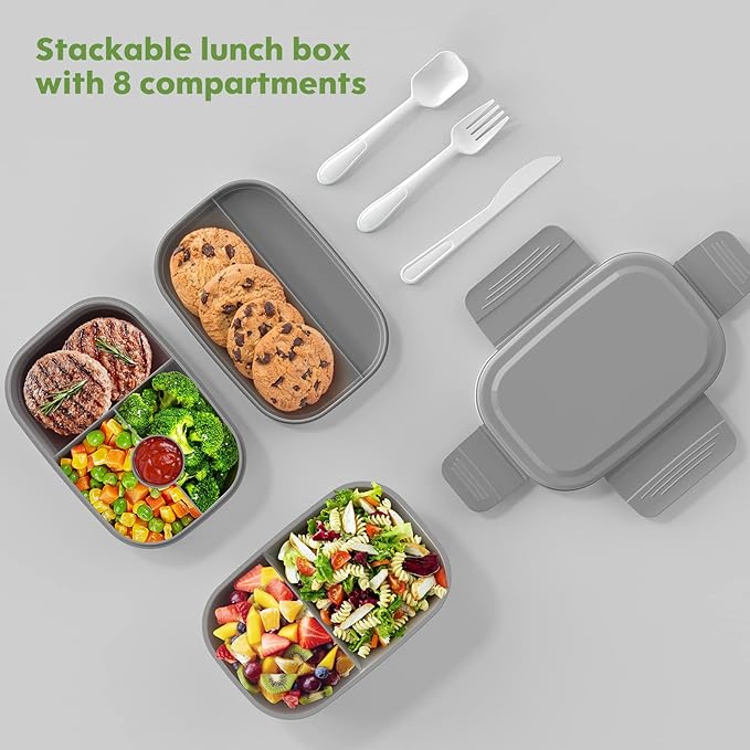 HOMETALL Bento Box Adult Lunch Box,3 Stackable Bento Lunch Containers for Adults/Kids, Modern Minimalist Design Bento Box with Utensil Set, Leak-Proof Lunchbox for Dining Out, Work, Picnic, School