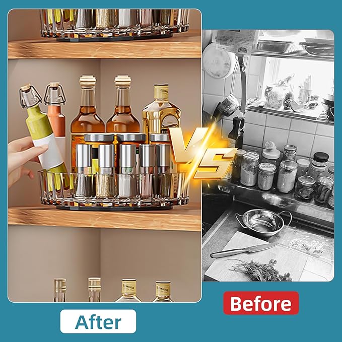 Small Acrylic Lazy Susan Organizer 8" Clear Turntable for Cabinet, Countertop, Bathroom 1 Tier Plastic Spinning Organizer, for Kitchen, Vanity, Pantry, Tabletop Storage organizador giratorio acrilico