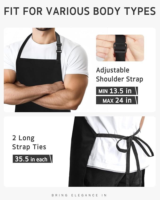 Syntus Apron for Men Women, Adjustable Cooking Kitchen Chef Aprons with 2 Pockets, Cotton/Polycotton/Polyester