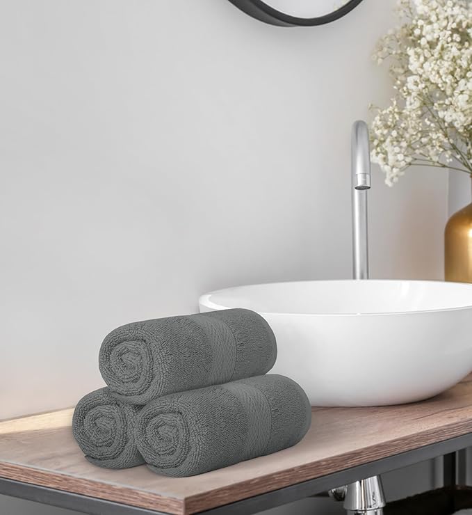 Avalon Towels Luxury Hand Towels (Pack of 6) Size 16x28 Inches - Premium Cotton, Soft and Highly Absorbent Hand Towels for Bathroom, 600 GSM Face Towels, Hotel & Spa Quality, Quick Dry (Grey)