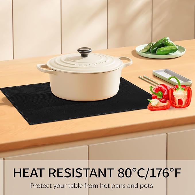 Black Placemats Set of 6, 12x18 Inch Heat-Resistant Washable Easy to Clean Place Mats, Faux Linen Cloth Table Mats Suitable for Indoor/Outdoor Parties & Kitchen Decor (Black)