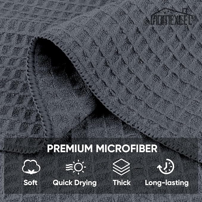 HOMEXCEL Waffle Weave Microfiber Towel, 10 Pack Lint Free Cleaning Rags, 12 x 12 Inches Barista Towels, Reusable Microfiber Cleaning Cloth for Household, Kitchen, Glass and Window, Grey