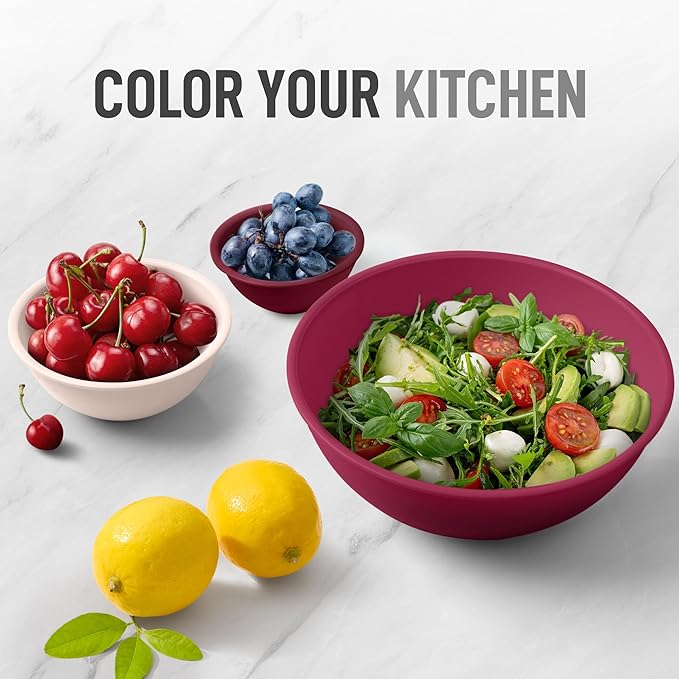 Zulay Kitchen 12 Piece Plastic Mixing Bowls with Lids Set - Leak-Proof Microwave & Freezer Safe Stackable Mixing Bowl Set for Preparing, Serving and Storing - Non-Slip Large Nesting Bowls (Red Ombre)
