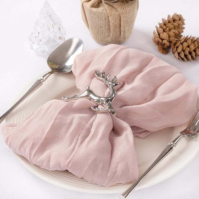 MLMC 24 Pack Pink Cheesecloth Napkins Boho Rustic Gauze Light Pink Cloth Napkins Washable 21"x21" for Wedding Bridal Shower Birthday Anniversary Dinner Decor