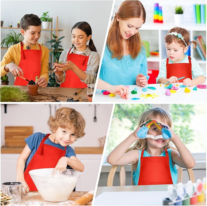 Morcheiong 8/12/24 Pack Adjustable Kids Apron Bulk with 2 Pockets Toddler Apron Kids Painting Aprons for Baking Painting