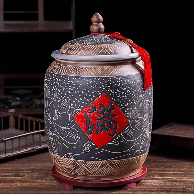 Grain & Rice Dispenser, Home Grain Storage Ceramic Container, Large Capacity Food Storage Jar, Ceramic Rice Storage Jar, Rice Storage Containe, Suitable for Flour, Sugar, Cereal, Coffee, Rice.