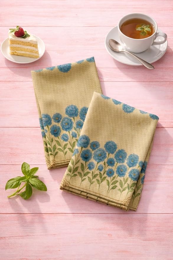 Easter Gift Kitchen Microfiber Waffle Tea Towels Set of 2 Absorbent & Fast Drying Dish Cloths for Cleaning,Vintage Floral Herbs Boho,Decorative Hand Towels for Bathroom, 20x28" (Vintage Blue Flower)