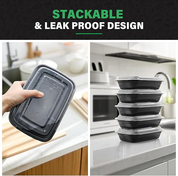WUHUIXOZ Meal Prep Container, 50 Pack 32 oz Food Storage Containers with Lids, Disposable Bento Box Reusable Plastic Lunch Box, BPA Free Take-Out Box Microwave Dishwasher Freezer Safe