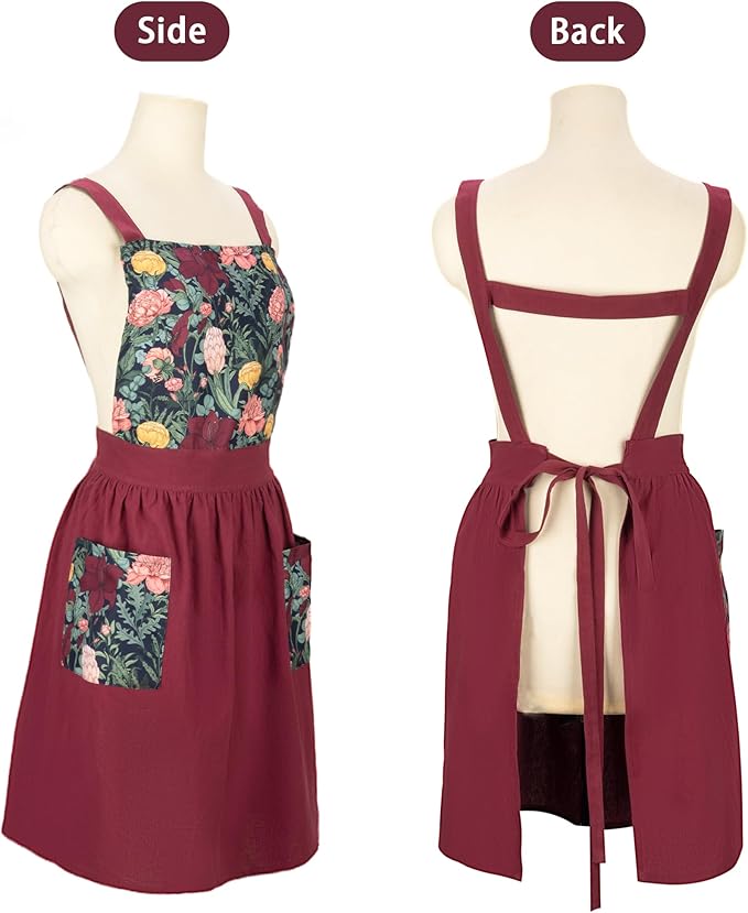 NEOVIVA Kitchen Aprons for Women with Pockets,Cooking Aprons for Women,Vintage Apron for Baking Gardening,Gifts for Mothers