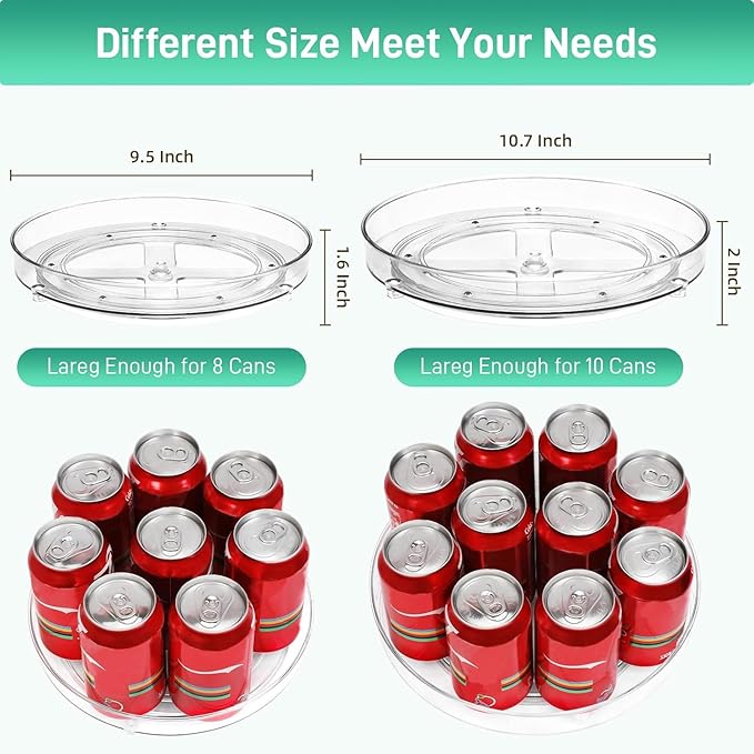 Optish 2 Pack Lazy Susan Organizer, 9.5 Inch, 10.7 Inch Lazy Susan Turntable for Cabinet, Turntable Organizer for Pantry Organizers and Storage, Non-Skid Fridge Organizer