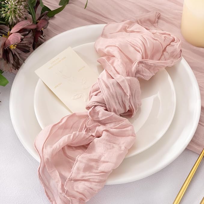 20 Pack Dusty Pink Cheesecloth Napkins Cloth Washable Spring Summer Cloth Napkins Set of 20 Bulk 21x21 Inches for Wedding Baby Bridal Shower Birthday Dinner Party Dinner Decor