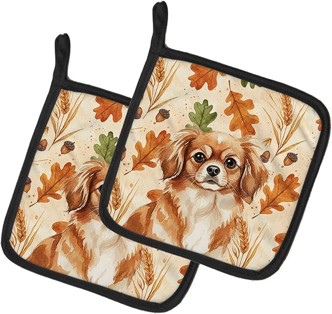 Caroline's Treasures Red Tibetan Spaniel Heirloom Fall Pair of Pot Holders Pair 7.5x7.5 Quilted Insulated Hot Pads Decorative Kitchen Gift Made in USA