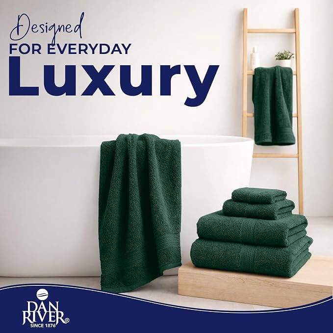 DAN RIVER 8 PC Luxury Bath Towels for Bathroom, 2 Bath, 2 Hand, and 4 Wash Cloths, 600 GSM 100% Ring Spun Cotton Towel Set, Highly Absorbent, Gym, Hotel, and Spa, Hunter Green