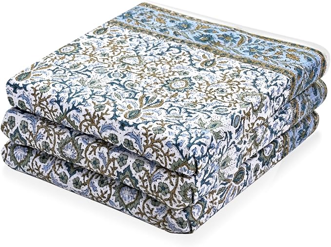 Ridhi Indigo Blue Hand Block Print Waffle Kitchen Towel Set of 3-16 x28 Ultra Absorbent Quick Dry 100% Cotton Dish Towels Lightweight Reusable Sustainable Tea Towels for Cleaning and Drying