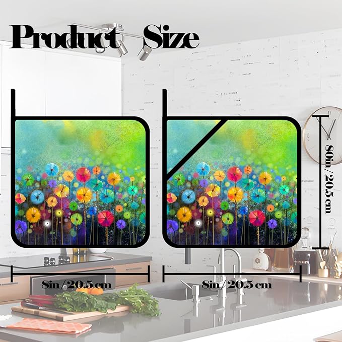 Pot Holders for Kitchen Heat Resistant Pot Holders,Abstract Floral Watercolor Painting Set of 2 Oven Hot Pads for Cooking Baking BBQ Gifts for Women Men