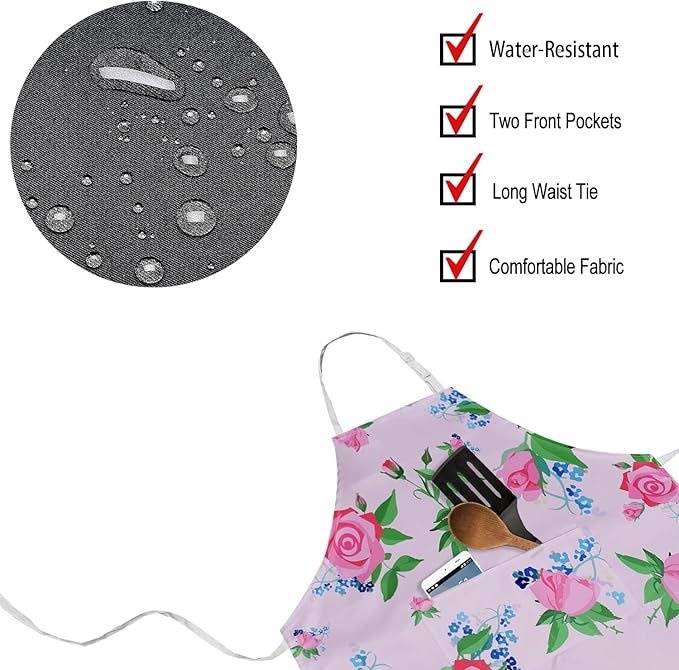 ZiQilin Adjustable Waterproof Kitchen Apron for Women with 2 Pockets Cooking Chef Apron Gardening Funny BBQ Aprons for Men