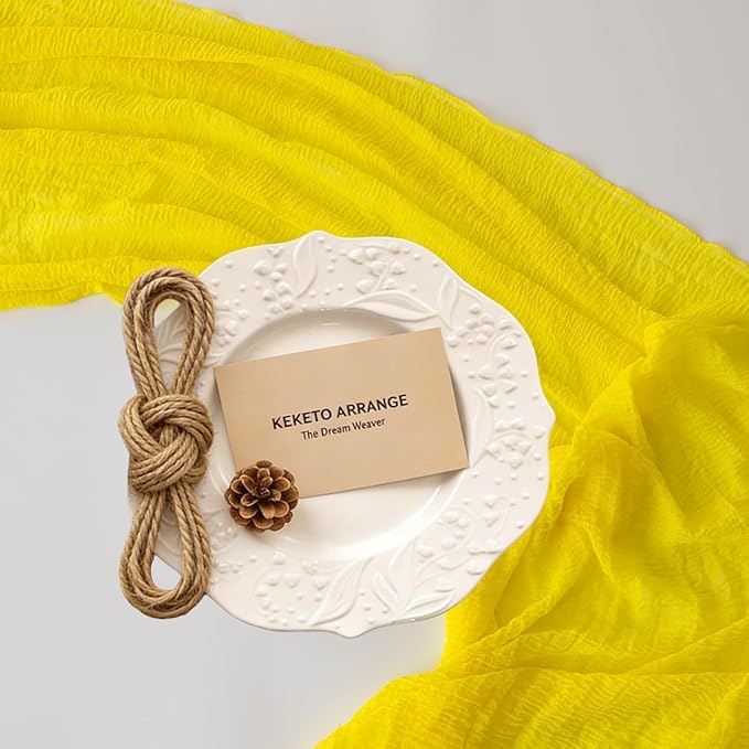 Keketoarrange 6pcs Yellow Gauze Rustic Cheesecloth Table Runner 120 Inch 10 FT for Wedding Baby Shower Bridal Shower Birthday Engagement Garden Outdoor Party Long Sheer Boho Decorations