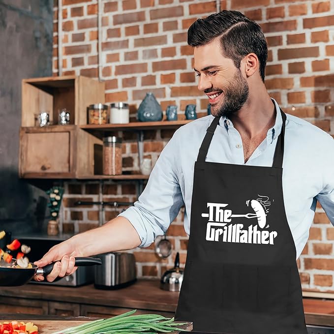 Grilling Aprons for Men,Cnavas Corss Back with Large Pockets Adjustable Chef Aprons, Funny Gifts for Men