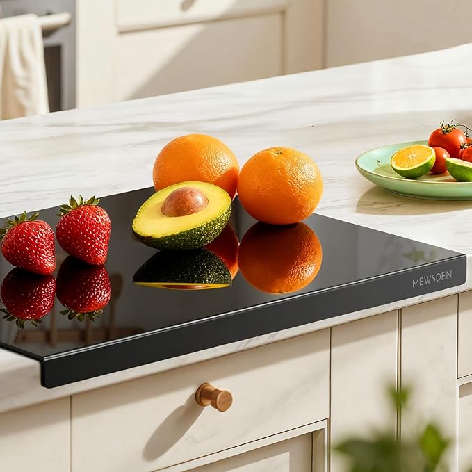 Black Cutting Boards for Kitchen, Acrylic Cutting Board with Counter Lip Countertop Protector, Non-Slip Tablas Para Picar Cocina, Kitchen Decor Apartment Essentials House Warming Gifts(16.1"x12.5")