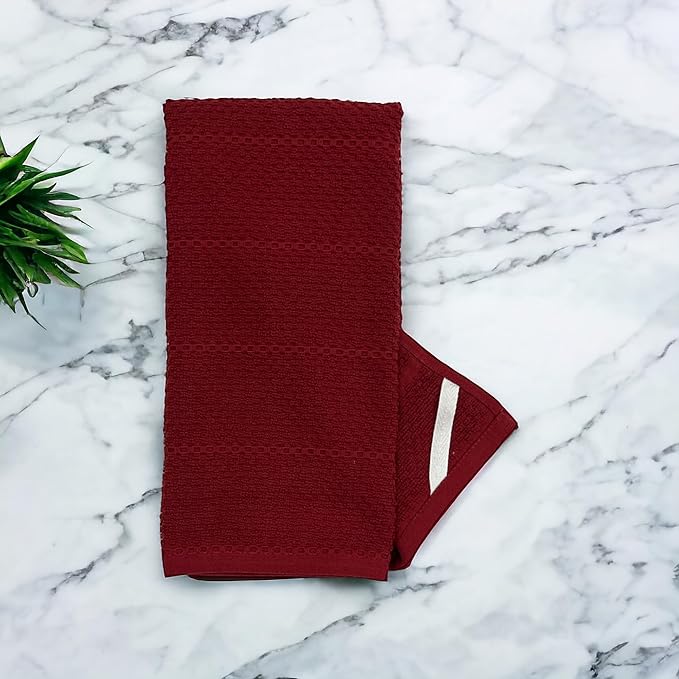 Maroon Dark Red Brick Red Kitchen Hand Dish Towels: Oversized 28" x 18",100% Cotton Cloth Soft Cleaning Drying Absorbent Textured Design, Set of 3 Multipurpose for Everyday Use (Brick Red)