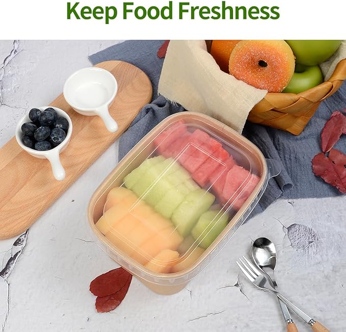 50 Pack 35 oz Paper Food Containers with Lids, Microwavable and Freezer Use Paper Meal Prep Containers Disposable Food Prep and Take Out Food Containers, 50 Bowls 50 Lids