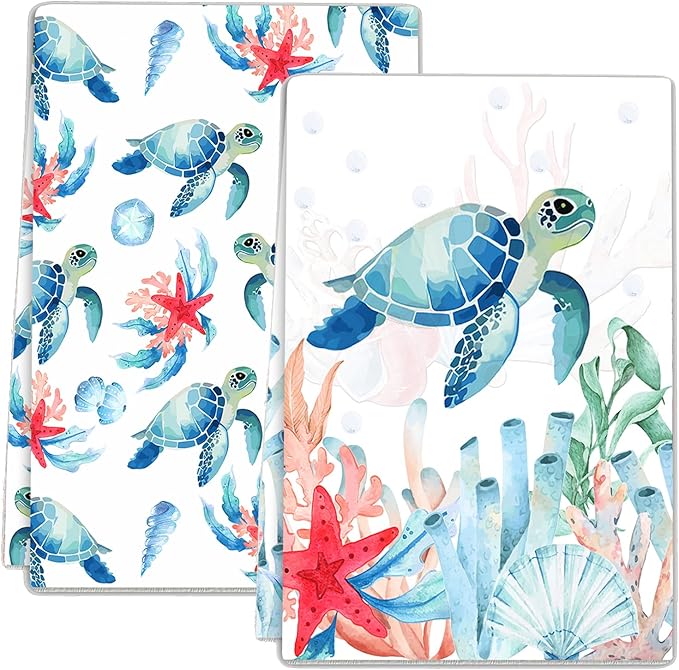 Sea Turtle Ocean Kitchen Towels 2 Pcs Decorative Hand Towel Absorbent with Hanging Loop 16”X 24”