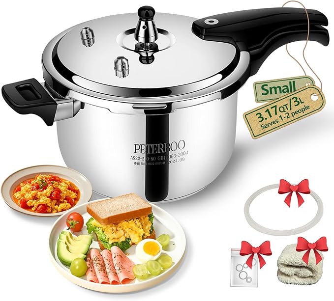 Small Stainless Steel Pressure Cooker 3Quart Mini Size, Ideal for Side Dishes, Grains & Camping,2-2.5Quart Compact Design, Fast & Safe for Small Families 3qt+