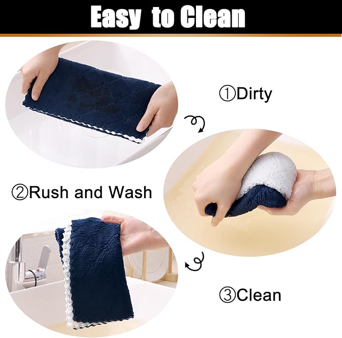 Mordimy 12 Pack Kitchen Towels (20" x 10", Navy Blue & White), Super Soft and Absorbent Dish Towels, Coral Velvet Microfiber Cleaning Cloth, Nonstick Oil Fast Dry Dish Cloths