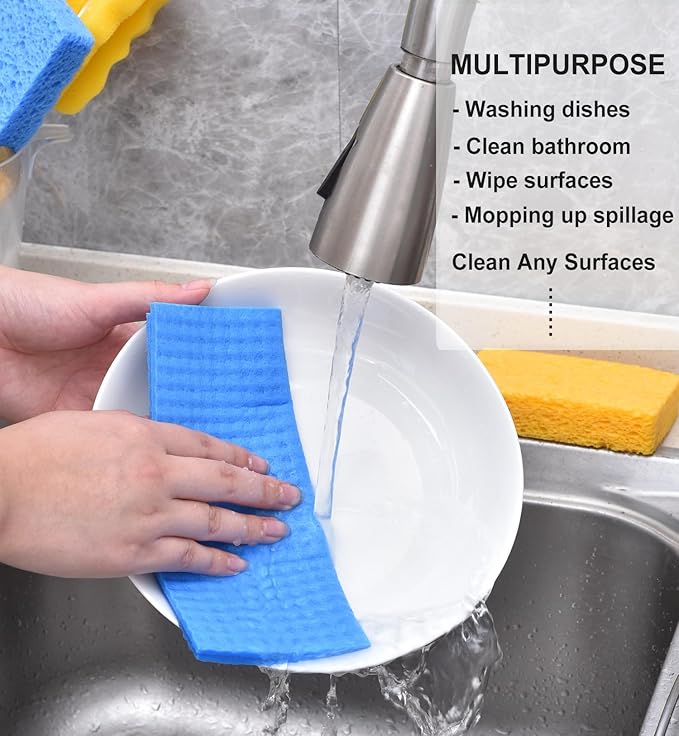 METUUTER 10 Packs Swedish Dishcloths, Reusable Kitchen Dishcloths Compostable Cellulose Dish Clothes for Kitchen and Household Use