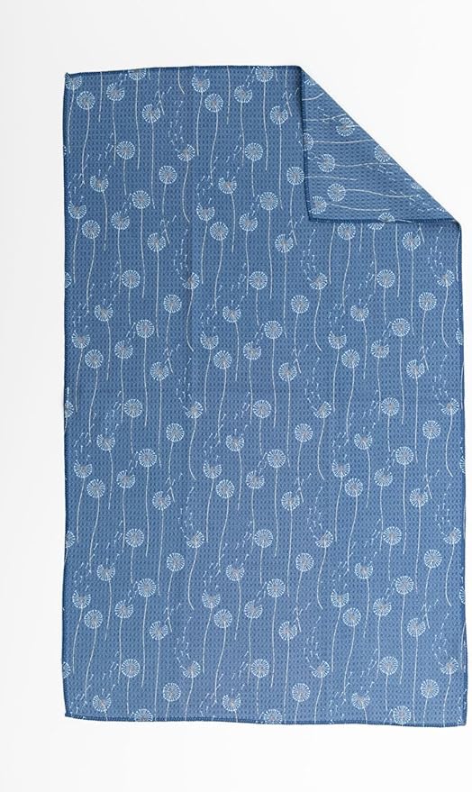 Premium Kitchen Tea Towel | Microfiber Waffle Weave | Quick Dry | Super Absorbent | Double-Sided Designer Prints | 2 Pack (Navy Dandelion)