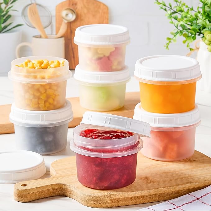 TUZAZO 8 Oz Food Storage Containers with Screw Lids, 6-Count Reusable Small Freezer Plastic Containers for Portion and Meal Prep | Microwave-, Freezer-, Dishwasher-Safe | BPA Free