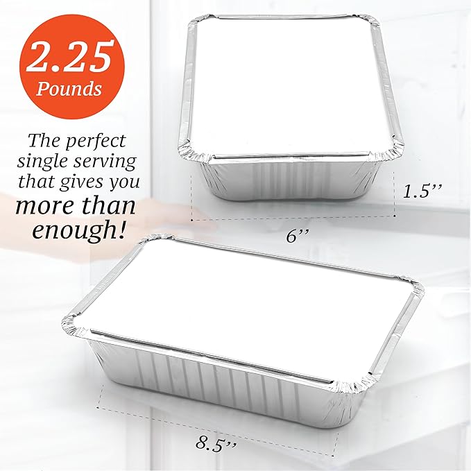 55 Pack - 2.25 LB To Go Aluminum Containers with Lids - Heat Proof Foil Tins for Meal Prep, Take Out, Freezer Meals