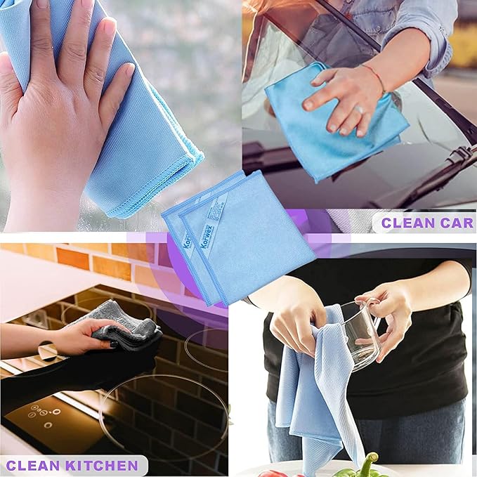 Longmann Window Cleaning Cloth, Glass Cloth, Cleaning Cloth, Streaks Schatches Free (Blue 4 Pack)
