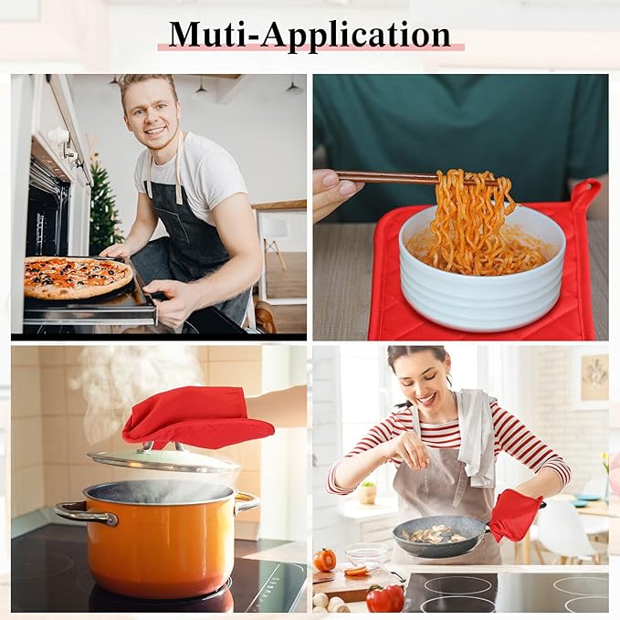 Hoolerry 20 Pieces Pot Holders with Pocket Sublimation 7x9'' Cotton Oven Pot Holders Bulk with Hanging Loops Pads for Kitchen Cook Baking (Red)