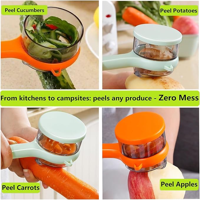 2Pcs Vegetable peelers for kitchen, Potato Peeler, Fruit Carrot Veggie Peelers Built-in peel catcher, Peeler with Ergonomic Non-Slip Handle,Dishwasher safe for home, office and camping(Green&Orange)
