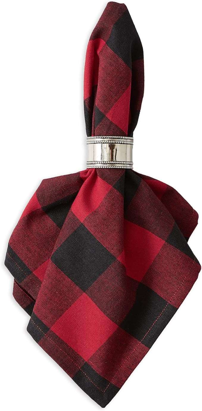 DII Buffalo Check Collection, Classic Farmhouse Cloth Napkin Set, 20x20, Red & Black, 6 Piece