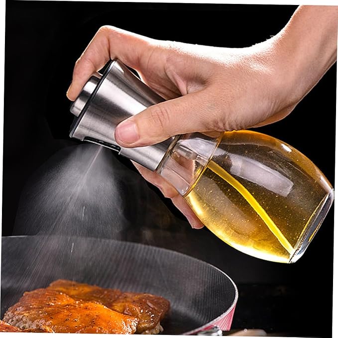 Luxshiny Stainless Steel Oil Spray Bottle Manual Kitchen Oiler for Cooking Roasting Grilling Portable Olive Oil Vinegar Sprayer with Even Mist Dispersion and Reusable Design