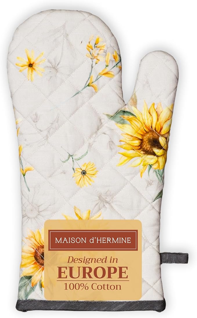 Maison d'Hermine Oven Gloves 100% Cotton Oven Mitt 7" x 13" with Loop Heat Resistant BBQ Cooking Gloves Baking Grilling Gifts for Mothers Day Spring/Summer (Pack of 1, Candice)