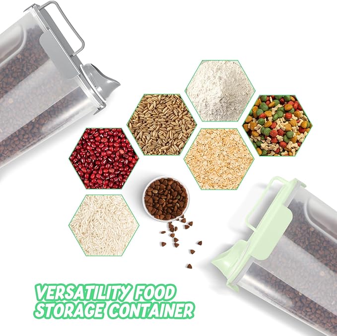 LEAWALK 5-7Lbs Dog Cat Food Storage Container with Upgraded Large Nozzle BPA-free, 4 Snap Seals Plastic Pet Food Storage Containers with Handles (Light Green+Light Gray, 5L-2pack)