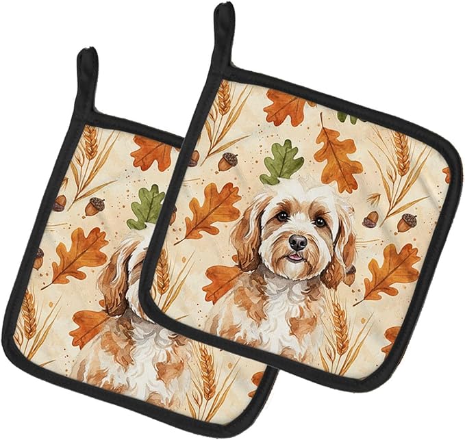 Caroline's Treasures Cavapoo Heirloom Fall Pair of Pot Holders Pair 7.5x7.5 Quilted Insulated Hot Pads Decorative Kitchen Gift Made in USA
