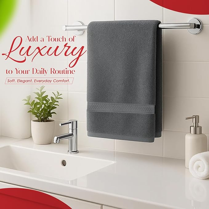 RIVERSIDE 6 Pack Premium Hand Towels Set, 16x28 inches, 100% Ring Spun Cotton, 600 GSM, Soft, Quick Dry and Highly Absorbent, Towels for Bathroom, Kitchen, Gym, Spa - Grey