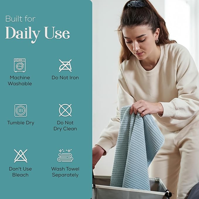 MosJos Kitchen Towels, Cotton Hand Towels, Blue and White Floral Vine Ribbed Hand Drying Cloth Set of 4 Absorbent Hand Towels, 18 x 28 Kitchen Linens